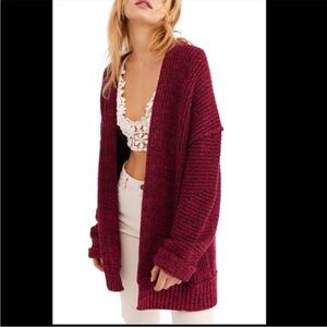 Free People High Hopes Knit Burgundy Cardigan